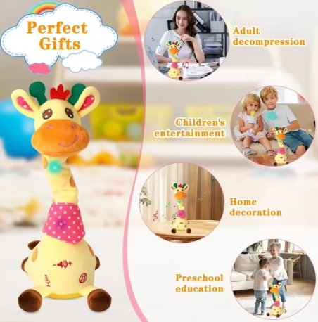 Repeating What You Say Dancing Talking Giraffe Toy with 10 Songs Adjustable Volume Swaying Dancing Giraffe Musical Glowing