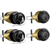 Plustool 4 Pack Front Door Lock Set,Matte Black Exterior Door Lock Set with Deadbolt,Single Cylinder Deadbolt Lock and Door Knob Set,Keyed Alike Door Knob with Lock&Keys,Round Ball Entry Door Lockset