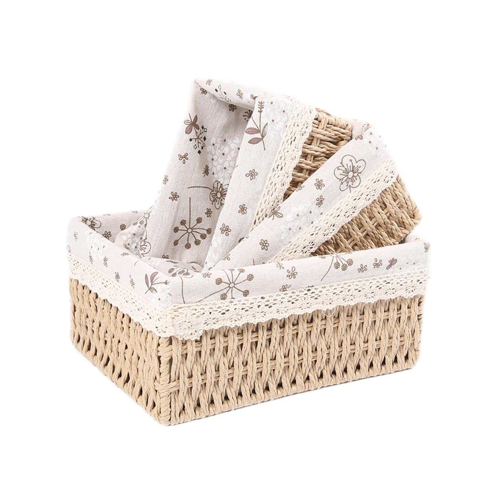 Amaredom Floral Wicker Baskets, Handwoven Multi-size 3-Pack Storage Baskets Set, Perfect For Home Organizing, Storage and Décor - Beige