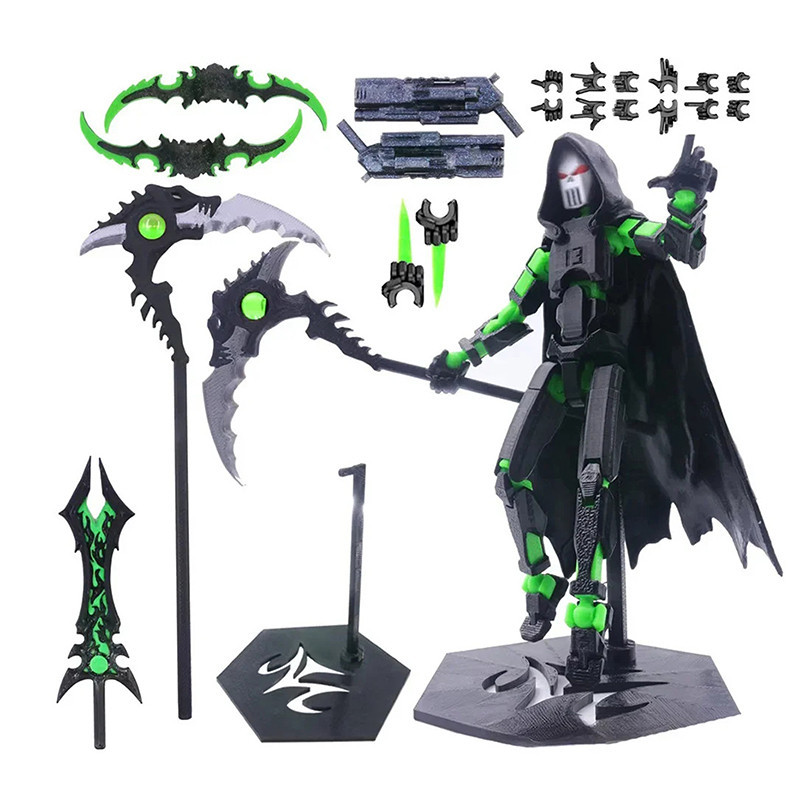 T13 Action Figure Set Dummy 13 Death Skeleton Movable Robot,Death Action Figure With Cape Lucky 13 Collectible Action Figure Art