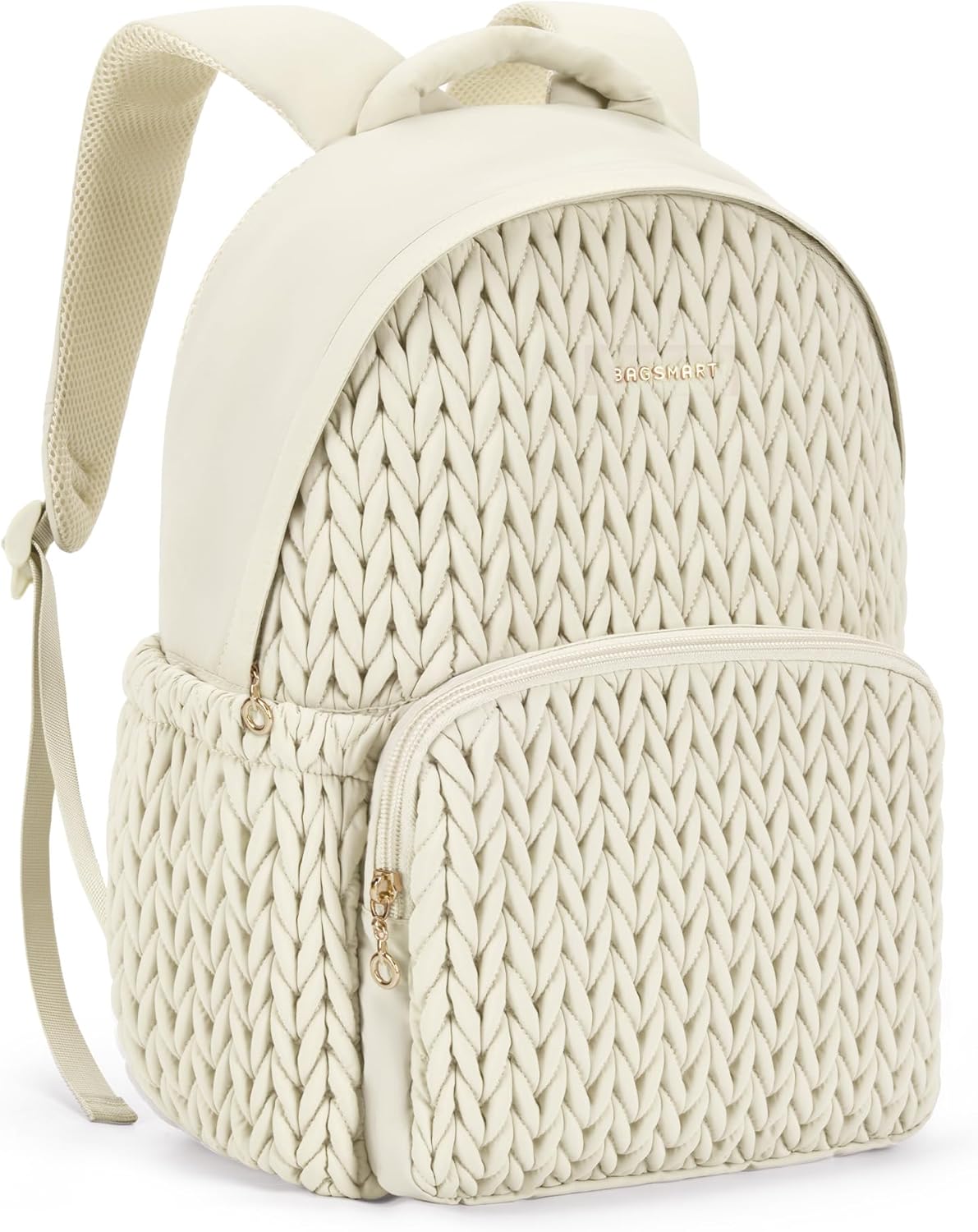 BAGSMART College Backpack for Women, Lightweight Puffy Travel Backpack, TSA Personal Item Casual Daypack, Beige