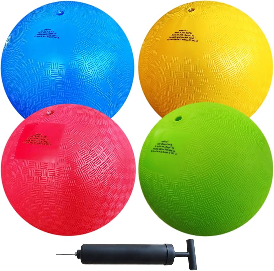 AppleRound 8.5-inch Dodgeball Playground Balls, Pack of 4 Balls with 1 Pump, Official Size for Dodge Ball, Handball, Camps and Schools
