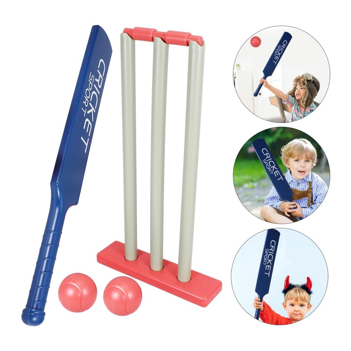 Sosoport Kids Cricket Bat and Ball Set with Base Indoor Outdoor Fun Sports Game for Parent-Child Interaction and Hand-Eye Coordination Training
