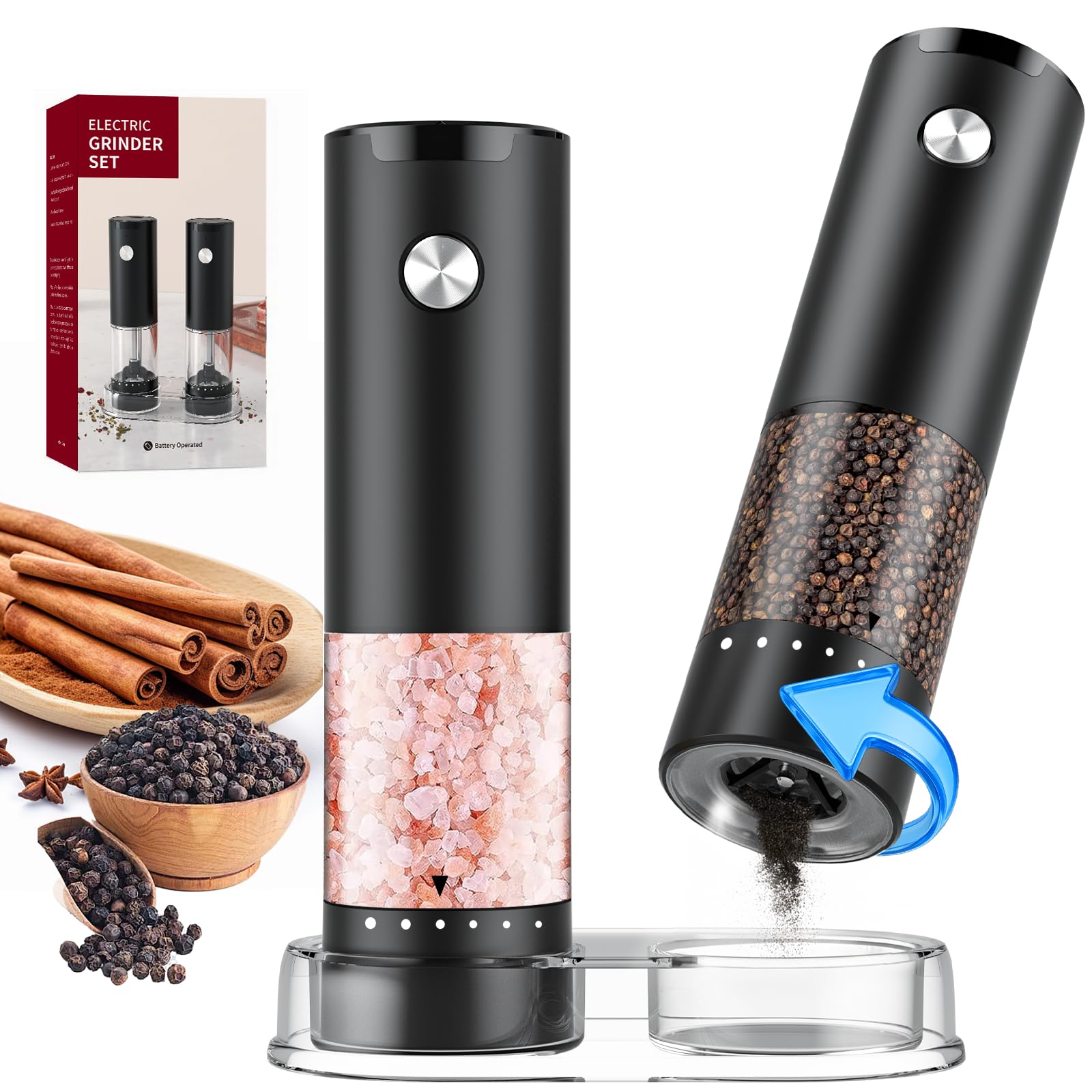 Electric Salt and Pepper Grinder Set Automatic Battery Pepper Mill Shakers Adjustable Coarseness Upgraded Larger Capacity with Led Home and Kitchen Appliances Birthday Gifts for Women Mom
