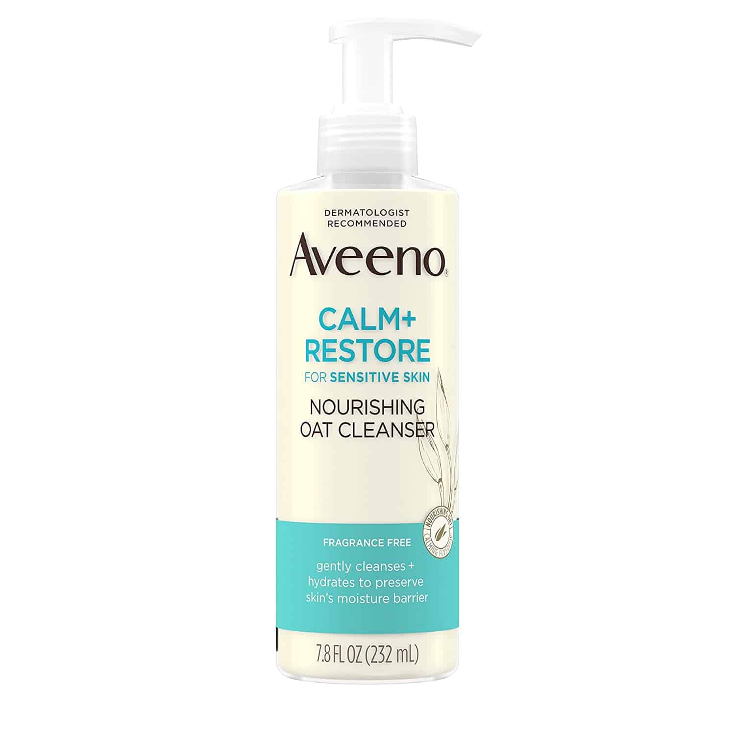 Aveeno Calm + Restore Nourishing Oat Cleanser, Daily Hydrating Facial Cleanser & Face Wash for Sensitive Skin, Non-Foaming, Hypoallergenic, Non-Comedogenic, Fragrance-Free, with Feverfew, 7.8 fl oz