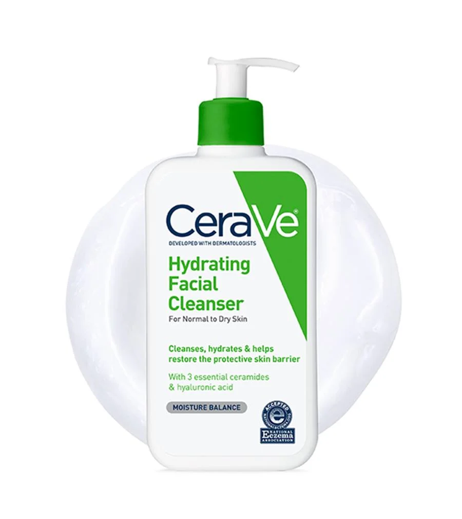 CeraVe Hydrating Facial Cleanser, Moisturizing Face Wash For Dry Skin, Hyaluronic Acid + Ceramides + Glycerin, Hydrating Cleanser For Normal To Dry Skin, National Eczema Association Certified