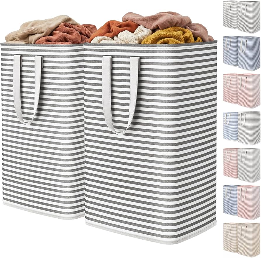 Lifewit 2 Pack Laundry Basket 80L Each, Collapsible Clothes Hamper with Reinforced Handles, Freestanding Waterproof Design for Bedroom and Laundry Room, Grey 160L Total