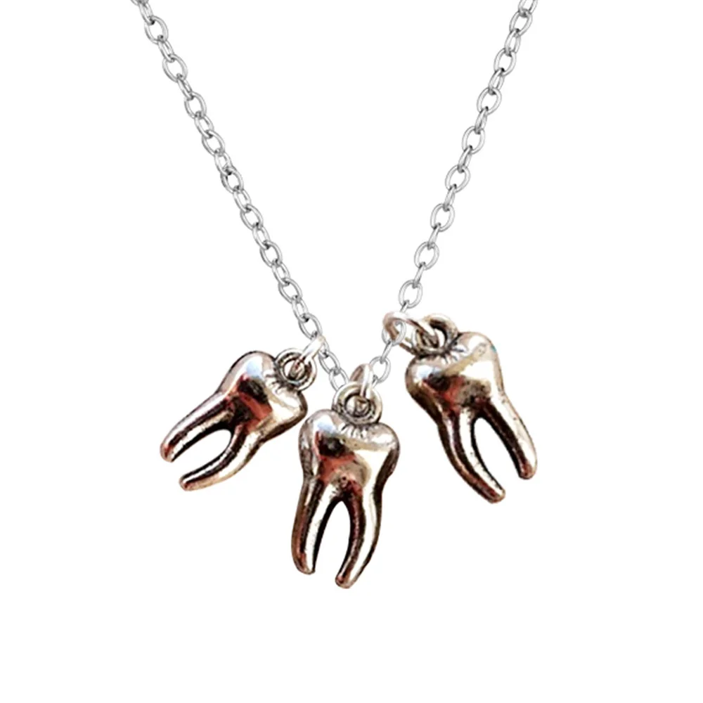 Gothic Antique Silver Tooth Pendant Necklace image 2