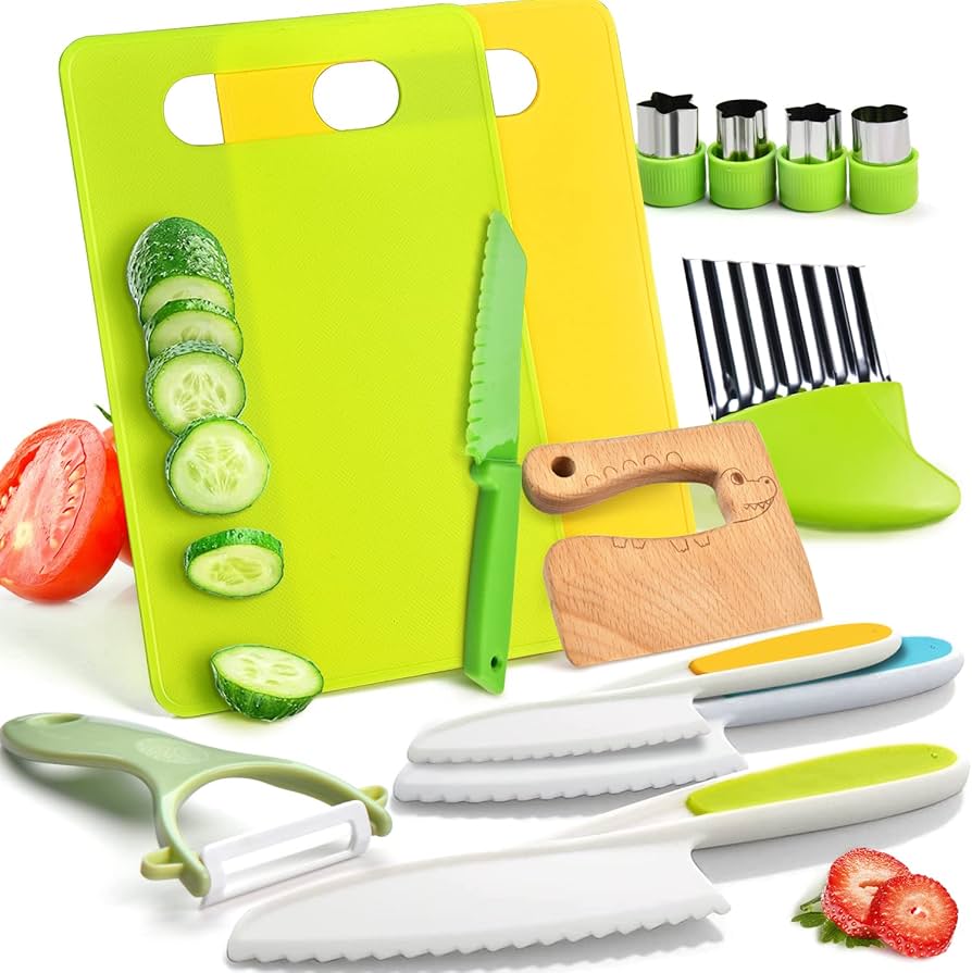 Montessori Kids Cooking Set with Safe Knives and Cutting Board