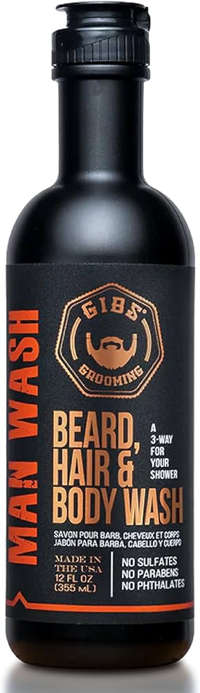 GIBS Grooming - Man Wash 3-in-1 Beard, Hair, Body Soap - Citrus, Oak, Basil Scent - Sulfate Free -