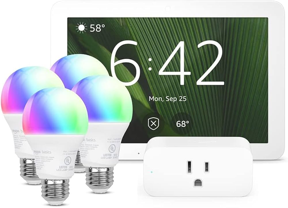 Smart Home Starter Kit | Includes Echo Hub, Amazon Smart Plug and 4 Amazon Basics Smart Bulbs, Designed for Alexa+