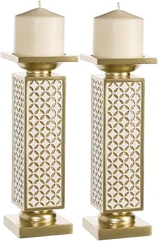Creative Scents Schonwerk Diamond Lattice Pillar Candle Holders, Set of 2 Centerpiece Table Decorations Home Decor for Dining/Living Room