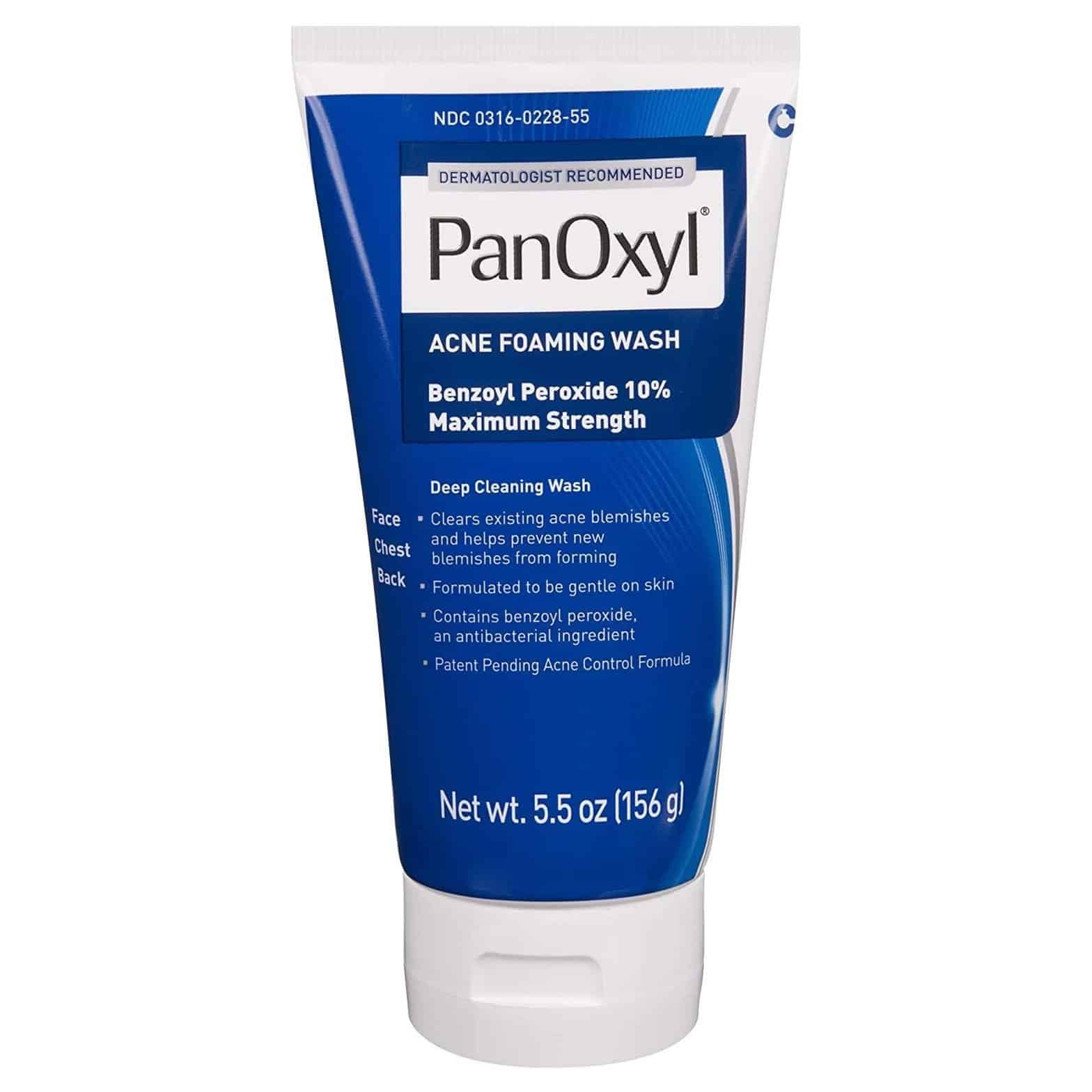 PanOxyl 10% Benzoyl Peroxide Acne Foaming Wash, Maximum Strength, Daily Acne-Fighting Face and Body Cleanser, Face Wash to Clear, Treat and Prevent Acne Pimples and Stubborn Breakouts, 5.5 Oz Tube