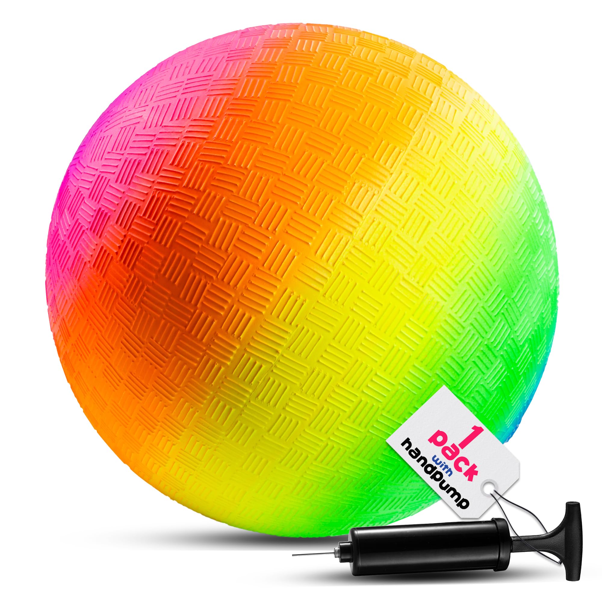 Rainbow Playground Ball - 8.5Inch (Pack of 1) Rubber Bouncy Inflatable Balls for Kids and Adults, Indoor and Outdoor Games, Kickball, Dodgeball, Four Square, and More