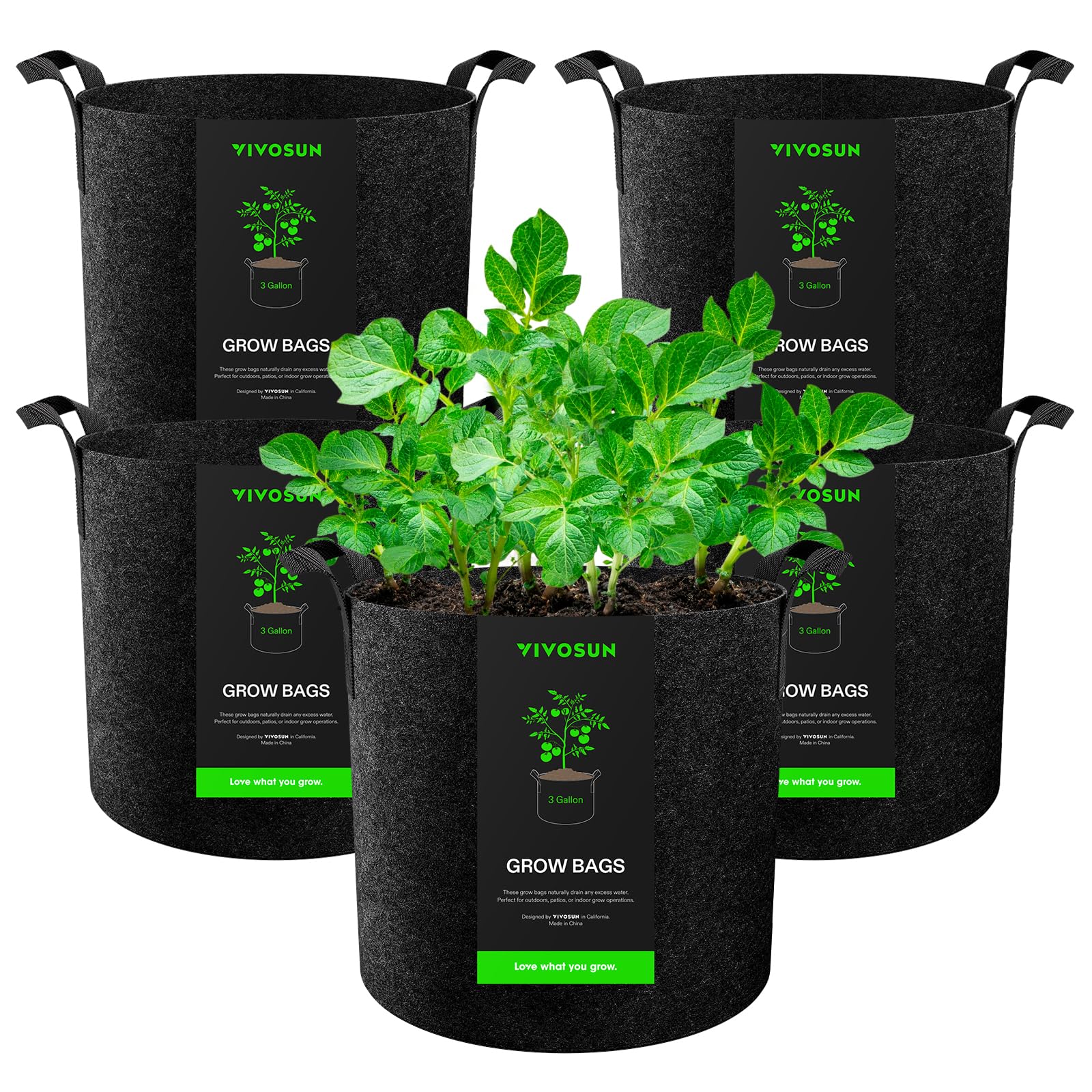 VIVOSUN 5-Pack 3 Gallon Plant Grow Bags Heavy Duty Thickened Nonwoven Fabric Pots with Handles