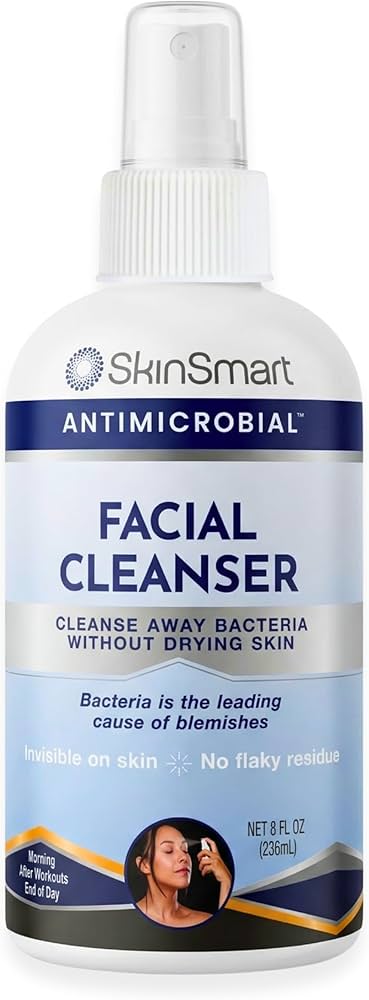 SkinSmart Antimicrobial Facial Cleanser for Breakouts & Blemishes; Hypochlorous Acid Formula Targets Bacteria to Reduce Skin Irritation and Flush Pores Clean, 8 oz Spray, All Ages & All Skin Types