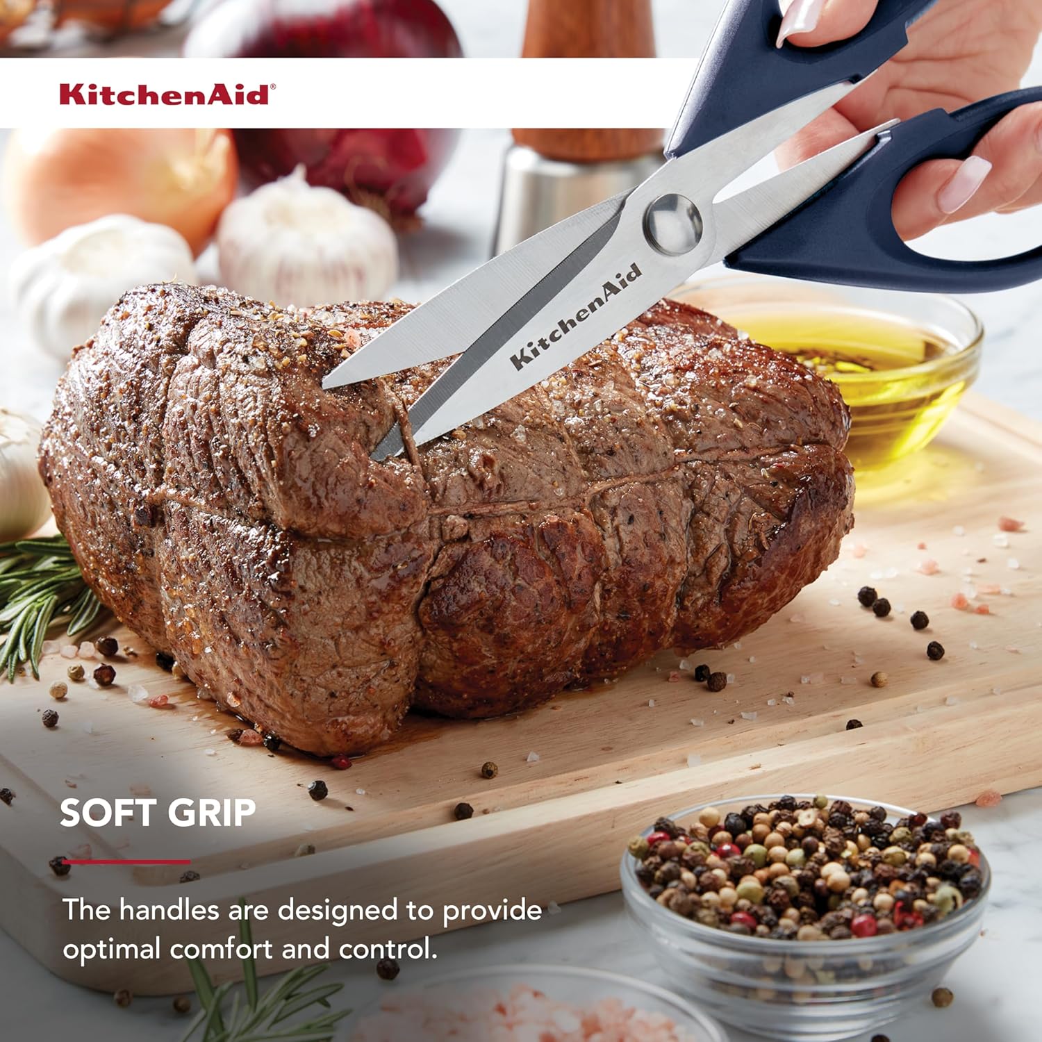 KitchenAid All Purpose Kitchen Shears with Protective Sheath Durable Stainless Steel Scissors, Dishwasher Safe, Soft Grip Comfort Handle, 8.72 Inch, Black