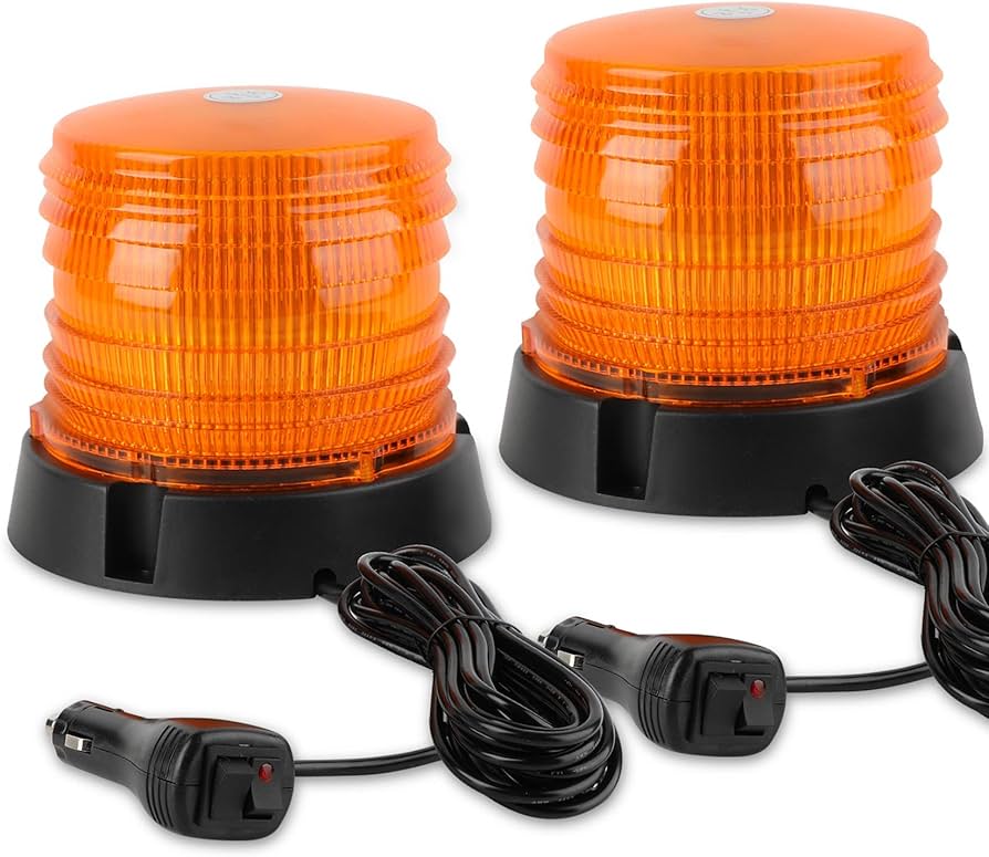 2 Pcs Magnetic LED Warning Beacon Lights Amber Strobe
