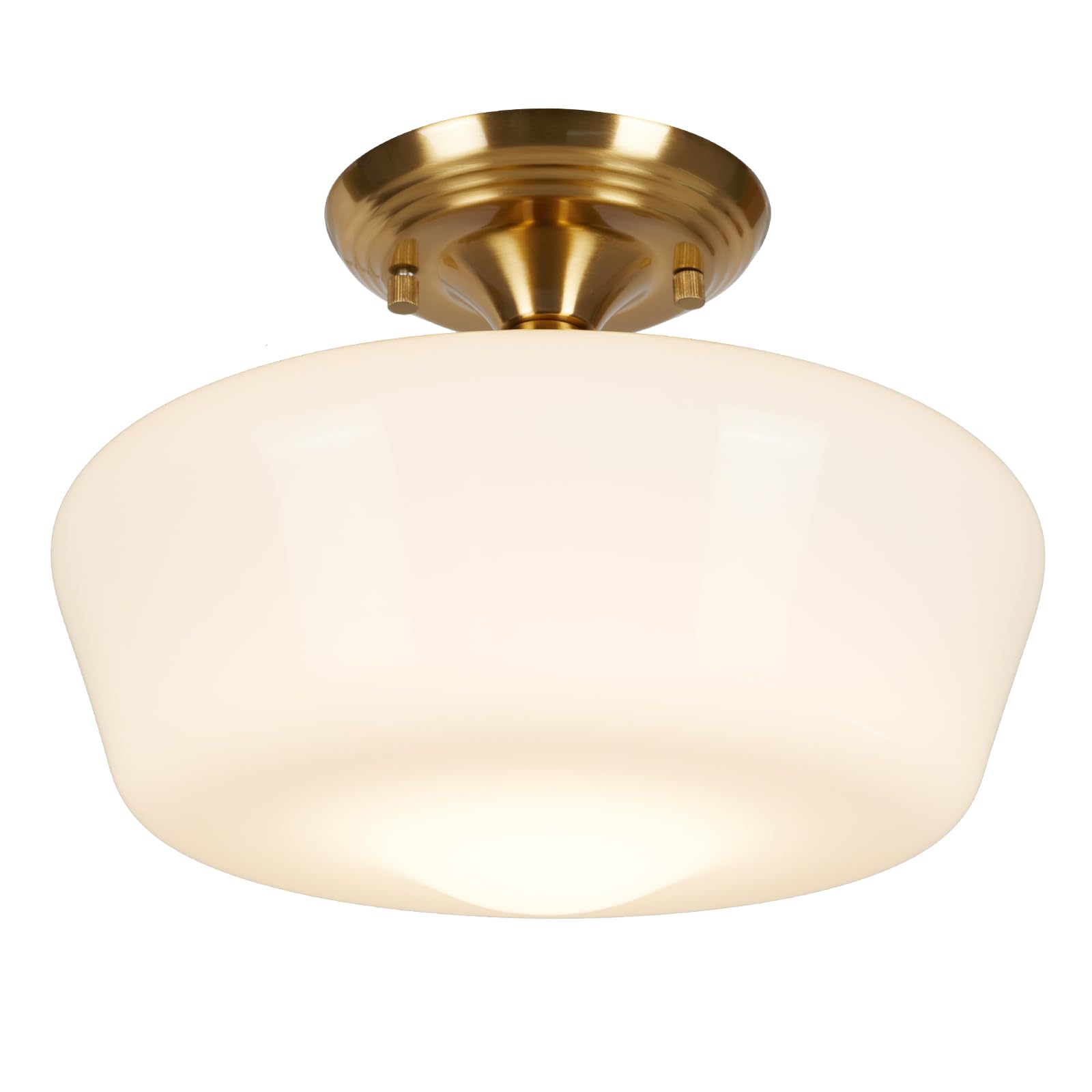 Schoolhouse Style Semi Flush Mount Ceiling Light Fixture, 12" Modern Gold Hallway Ceiling Lamp with Opal Milk Glass Shade Brass, Farmhouse Globe Light for Bedroom Kitchen Hallway Entryway Laundry