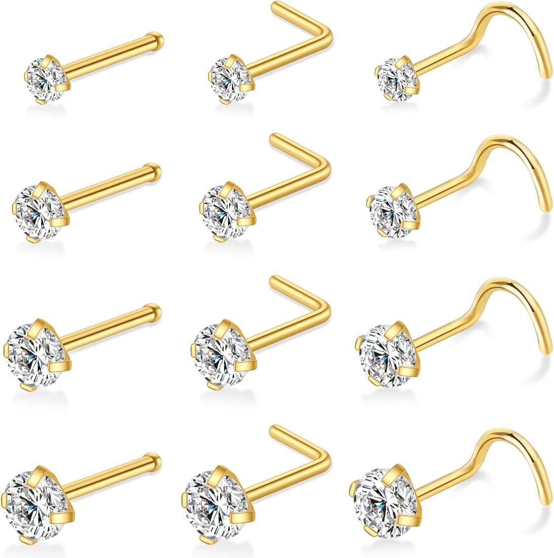 12 Pcs Surgical Steel Nose Rings and Studs Set 20G