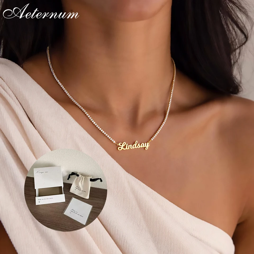 Aeternum Custom Name Diamond Necklace Personalized Stainless Steel Zirconia Choker Elegant Ladies Jewelry Valentine's Day Gift