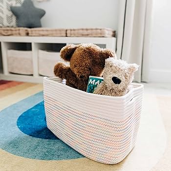 OrganiHaus Set of 3 Rainbow Baskets - Colorful Woven Storage Baskets for Playroom, Nursery & Classroom Decor, Toy Storage, Rainbow Stitches, 15x9x10