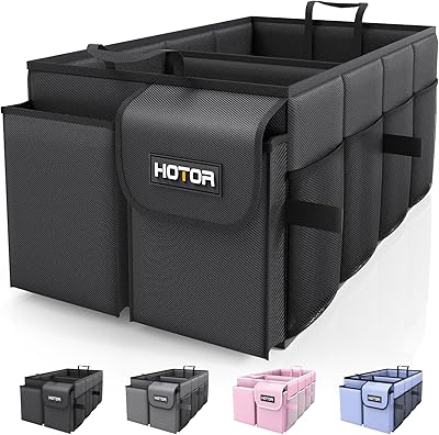 HOTOR Trunk Organizer - Car Organizer, Foldable Trunk organizer for SUVs & Sedans, Sturdy Car Organization for Car Accessories, Tools, Sundries, Black, 2 Compartments, 21.3"×12.6"×10.6"