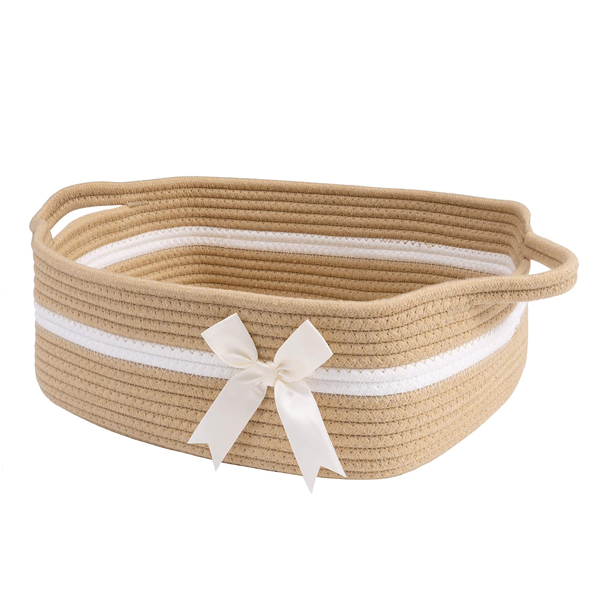 Gift Baskets Empty for Kids, Storage Basket for Gifting Small Woven Rope Basket for Towels Baby Shower Baskets for Toys Easter Basket for Nursery Home Décor Camel&White, 13 x 10 x 5 inches