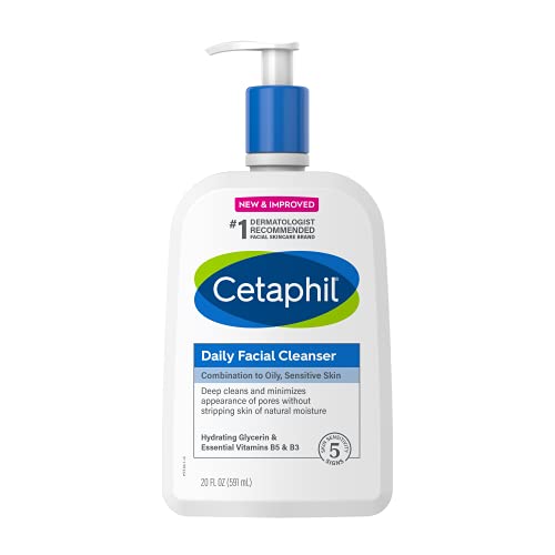 Cetaphil Face Wash, Daily Facial Cleanser for Sensitive, Combination to Oily Skin, 20 oz, Gentle Foaming, Soap Free, Hypoallergenic