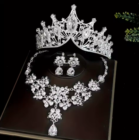 3Pcs Crystal Crown Necklace Earring Set Rhinestone Bridal Jewelry Set Bridal Wedding Hair Accessories Jewelry Tiaras And Crowns