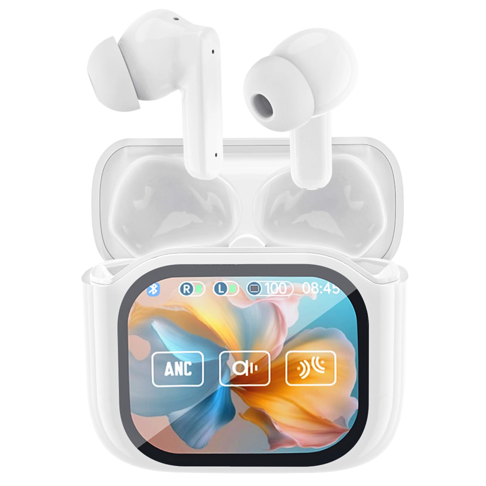 Wireless Earbuds with Smart Touch Screen & 180° Rotating Case – Bluetooth 5.4 Headphones, Noise Cancelling Ear Buds for Clear Calls, Stress Relief Design Earphones