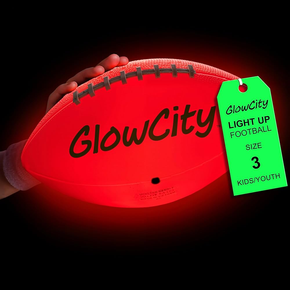 GlowCity Glow in The Dark Football - Size 3/6 Light Up Ball Gifts for Kids, Junior & Teens - Bright Football for Night Outdoor Games - Sports Birthday Gift Ideas for Boys Ages 6 7 8 9 10 11 12 13 14