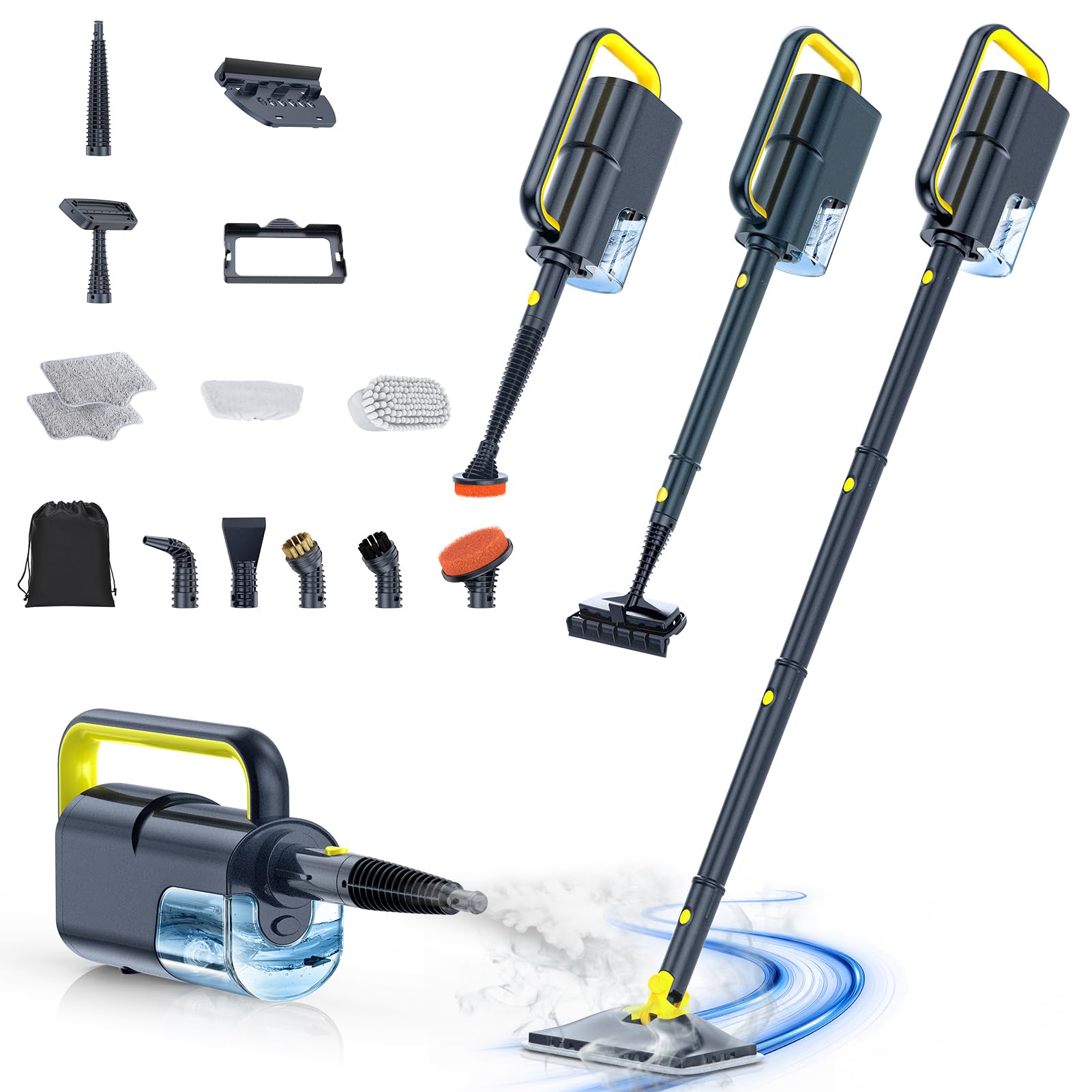 Steam Mop with Detachable Handheld Steam Cleaner, 10-in-1 Multi Accessories, Quick 10s Heat, 350ml and 2-Level Steamer for Cleaning Floor, Carpet, BBQ Grill, Tile, and Grout, Gray