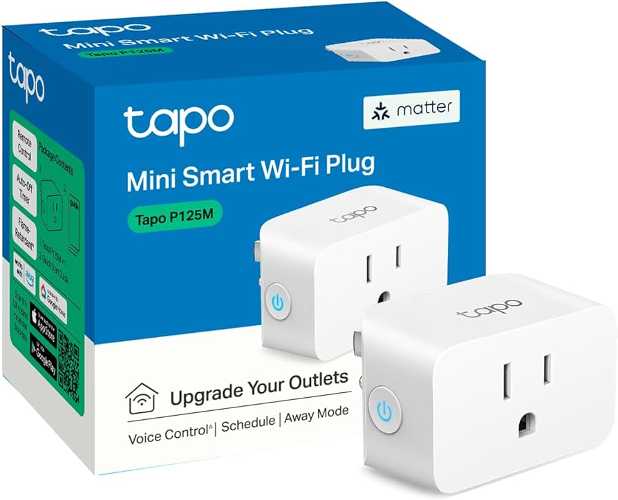 TP-Link Tapo Matter Supported Smart Plug Mini, Compact Design, 15A/1800W Max, Super Easy Setup, Works with Apple Home, Alexa & Google Home, UL Certified, 2.4G Wi-Fi Only, White, Tapo P125M(3-Pack)