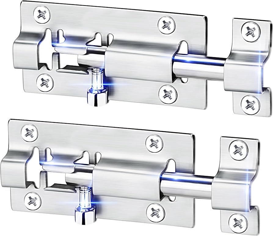 FATLODA 2 Pack Barrel Bolt Latch, 3 Inches Slide Latch Lock, Thickened Stainless Steel Sliding Locks for Door, Brushed Finish Sliding Bolt Lock Latches with 12PCS Screws