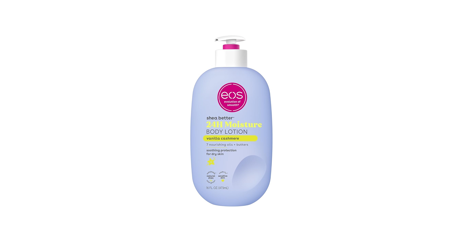 eos Shea Better Body Lotion Vanilla Cashmere, 24-Hour Moisture Skin Care, Lightweight & Non-Greasy, Natural Shea, Vegan, Vanilla Body Lotion, 16 fl oz