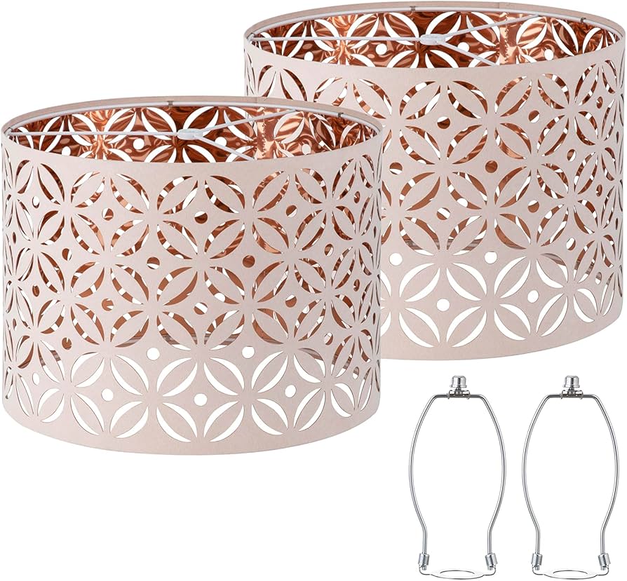 Pink Lamp Shades Set of 2, Drum Lampshades, Lampshade 10 Inches Height, Lampshades for Table Lamp, Floor Lamp, Pendant Light, Lamp Shade Harp Holder Included