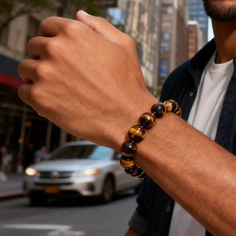 Noter Handmade Natural Tiger Eyes Stone Strand Bracelet For Men 4/6/8/10mm Positive Energy Healing Braslet Street Accessories