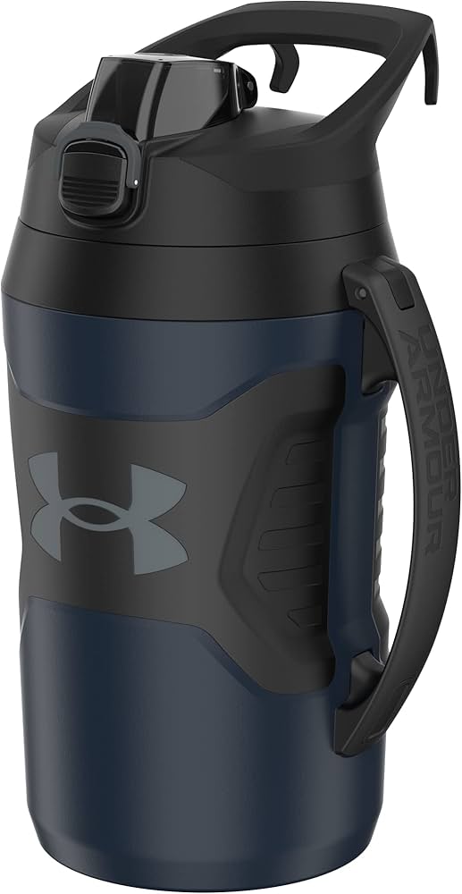 Under Armour Half Gallon Water Bottle Insulated, 64oz Insulated Water Bottle with Handle, Fence Hook, Leak Resistant, for Baseball, Football & More - Black/Black