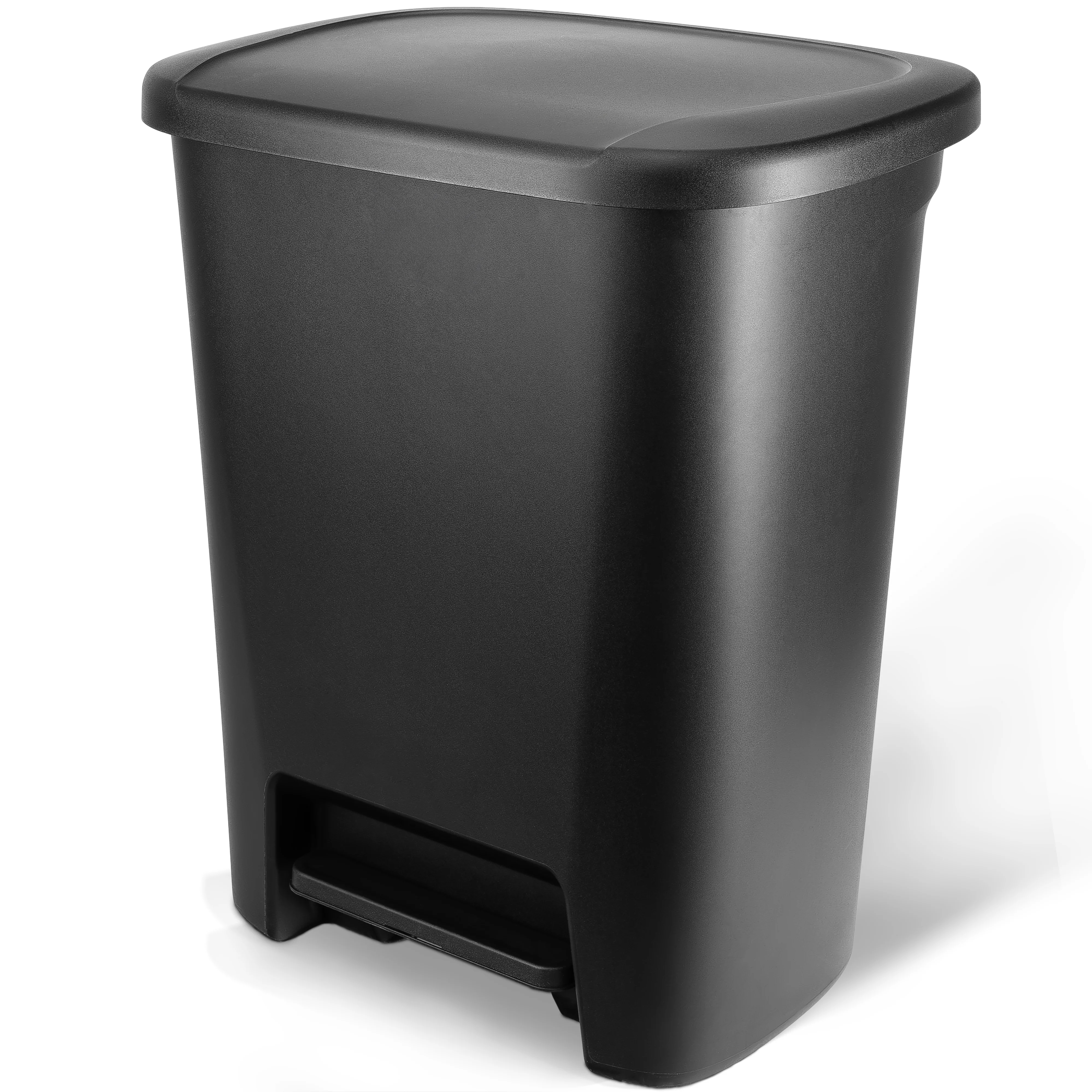Glad 13 Gallon Trash Can | Plastic Kitchen Waste Bin with Odor Protection of Lid | Hands Free with Step On Foot Pedal and Garbage Bag Rings, Black
