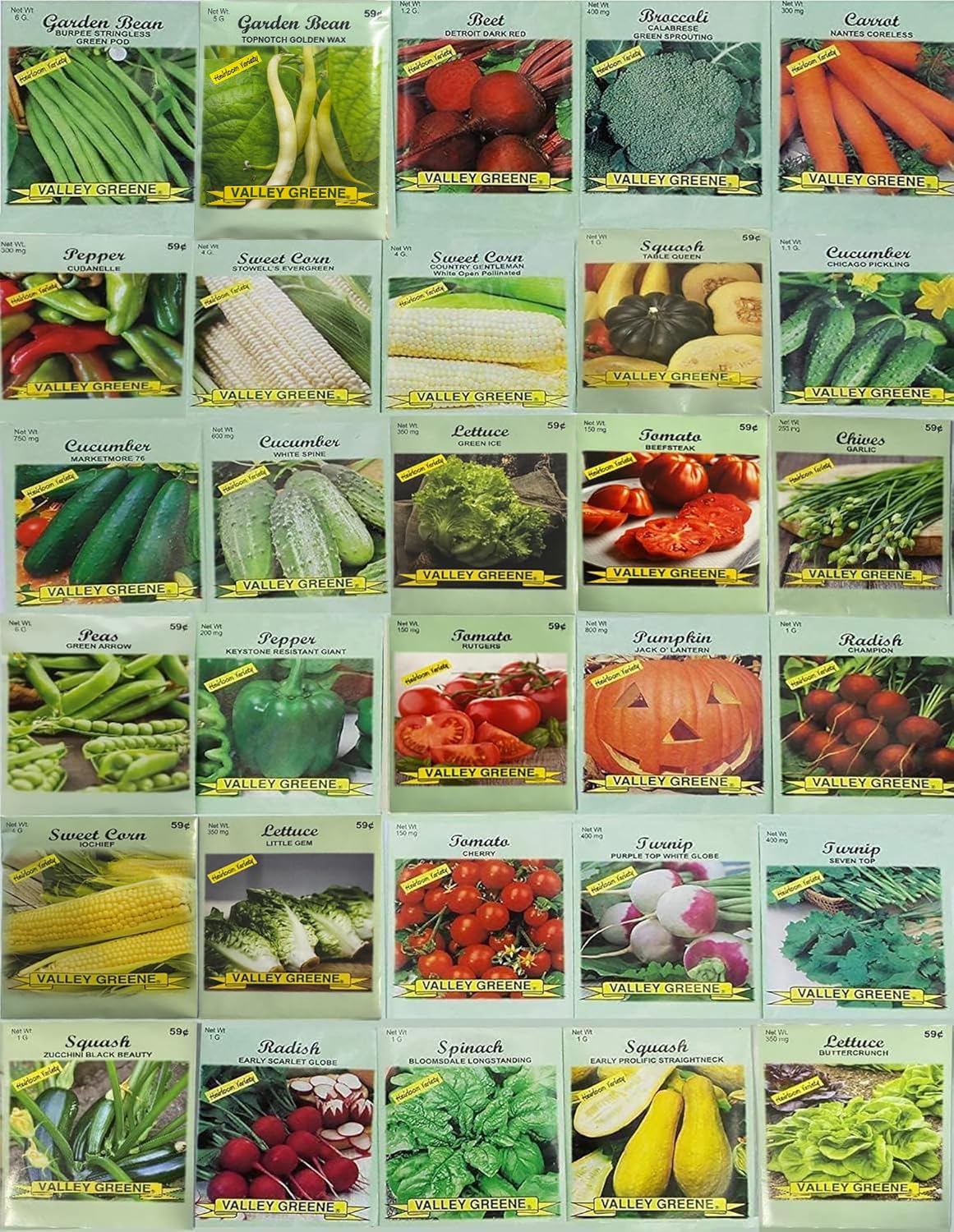 30 Packs of Deluxe Valley Greene Heirloom Vegetable Garden Seeds Non-GMO(Guaranteed 30 Different Varieties as Listed)