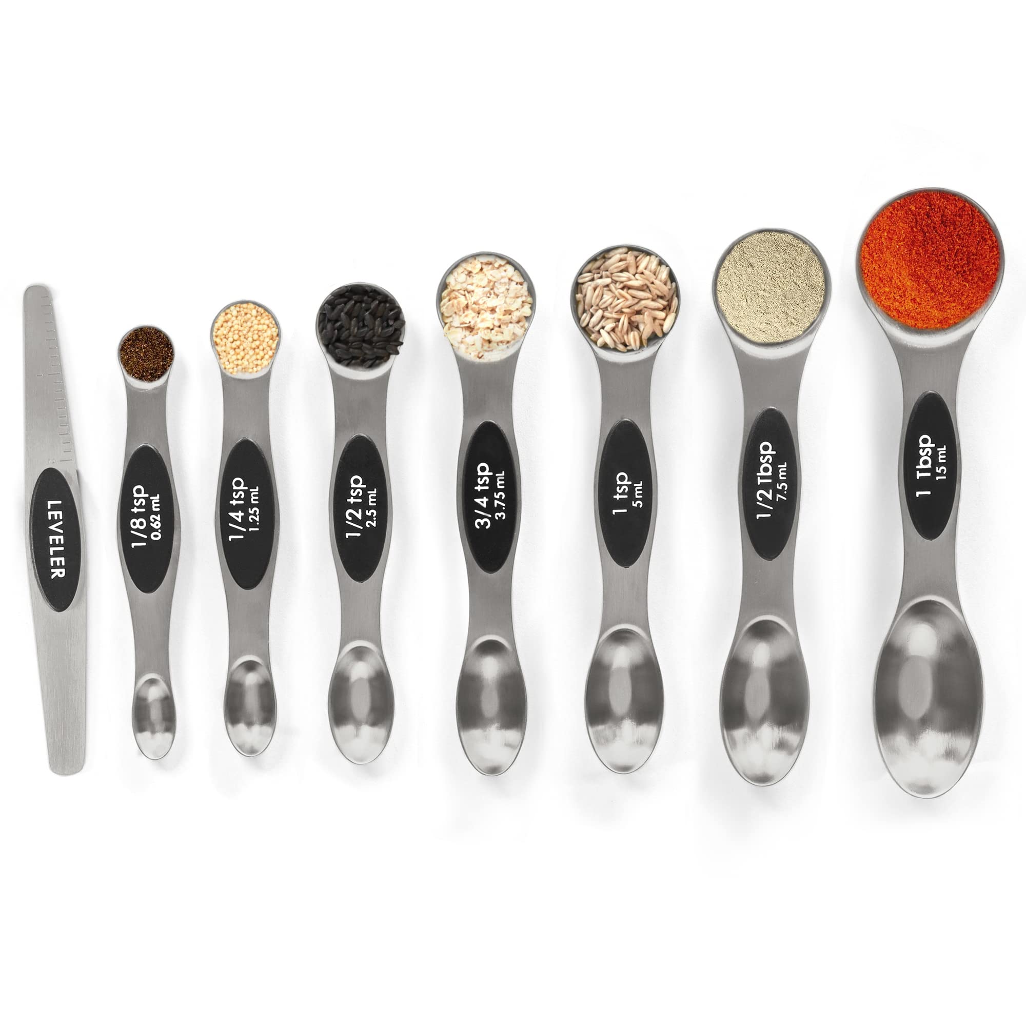 Magnetic Measuring Spoons Set Stainless Steel with Leveler, Stackable Metal Tablespoon Measure Spoon for Baking, Cups and Spoon Set Kitchen Gadgets Apartment Essentials Fits in Spice Jars
