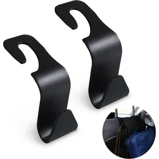 Amooca Car Seat Headrest Hook 4 Pack Hanger Storage Organizer Universal for Handbag Purse Coat fit Universal Vehicle Car Black S Type