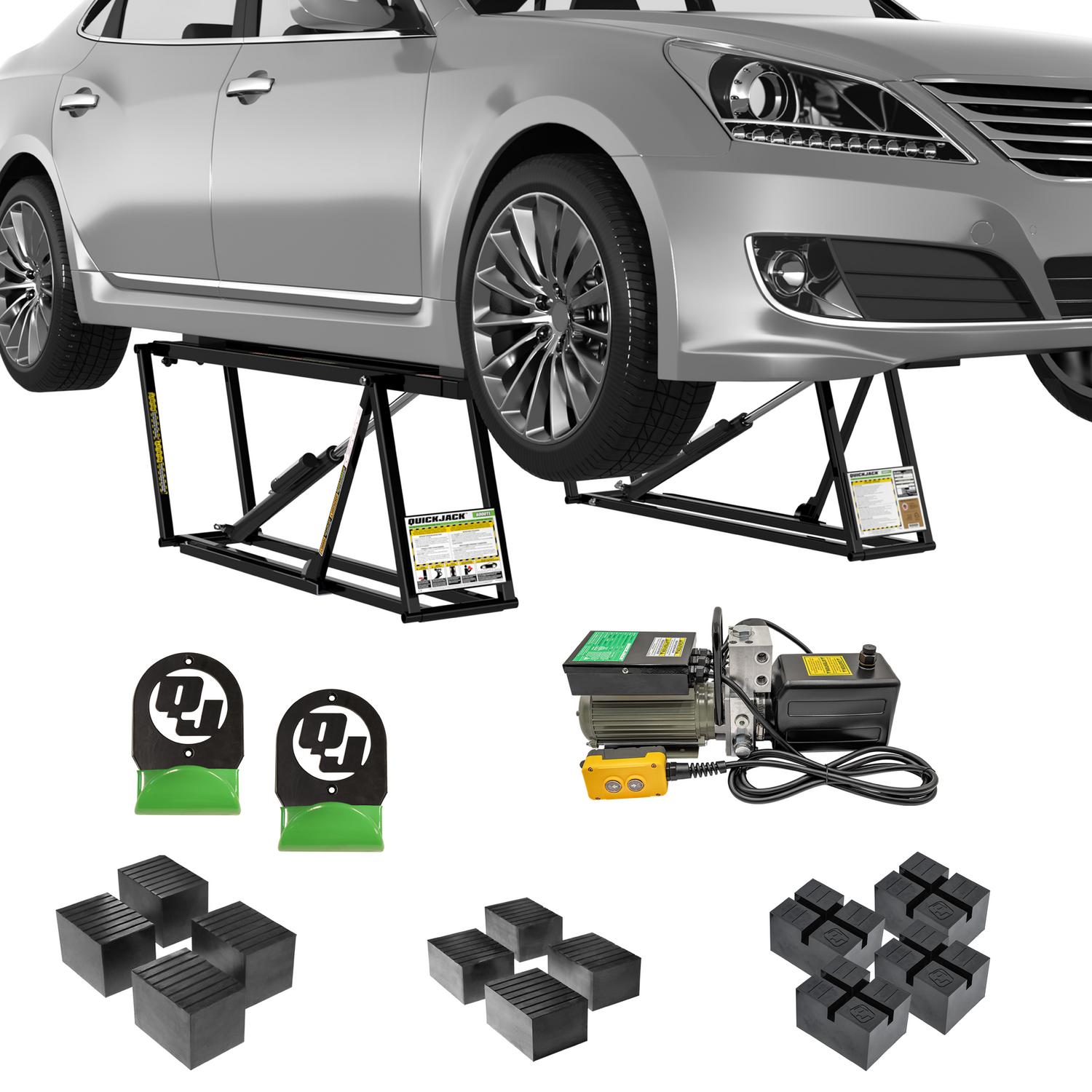 QuickJack Bundle - 6000TL Portable Car Lift, Wall Hangers & Pinch-Weld Blocks, ALI Certified, 6,000-lbs. Capacity, 110V Power Unit, Car Lift for Garage, Shop, & Mechanic