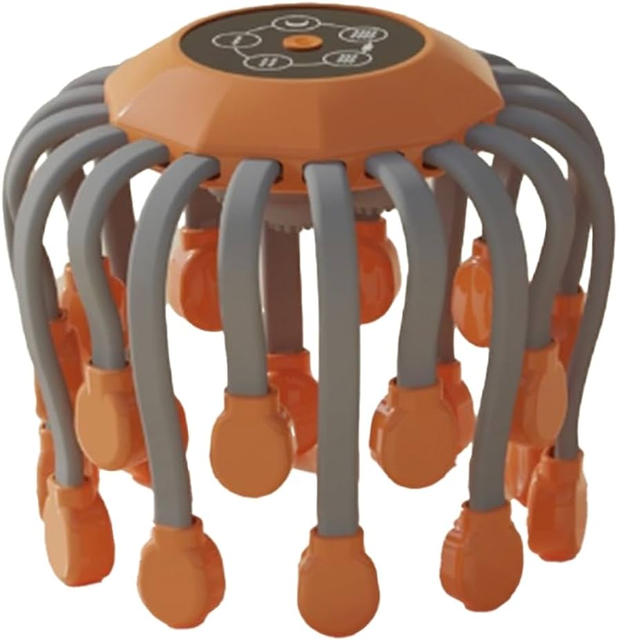 20Massage Heads Orange Scalp Head Massager Red Light Vibrator Octopus Scratcher For Relaxation Stress Migraine