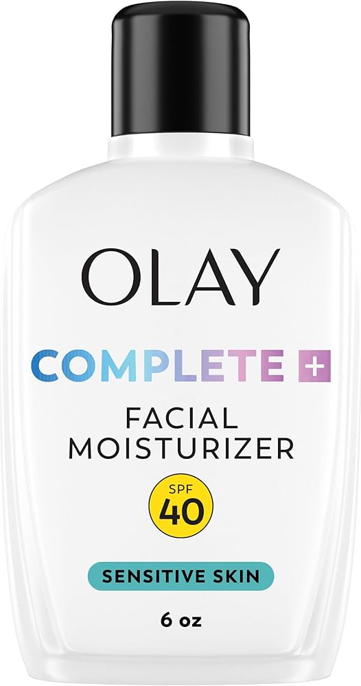 Olay Complete+ Face Moisturizer with Sunscreen SPF 40, For Sensitive Skin, Broad Spectrum Sun Protection, Fragrence-Free - No White Cast on All Tones, Nourishes Moisture Barrier - Ceramides, 6 Oz