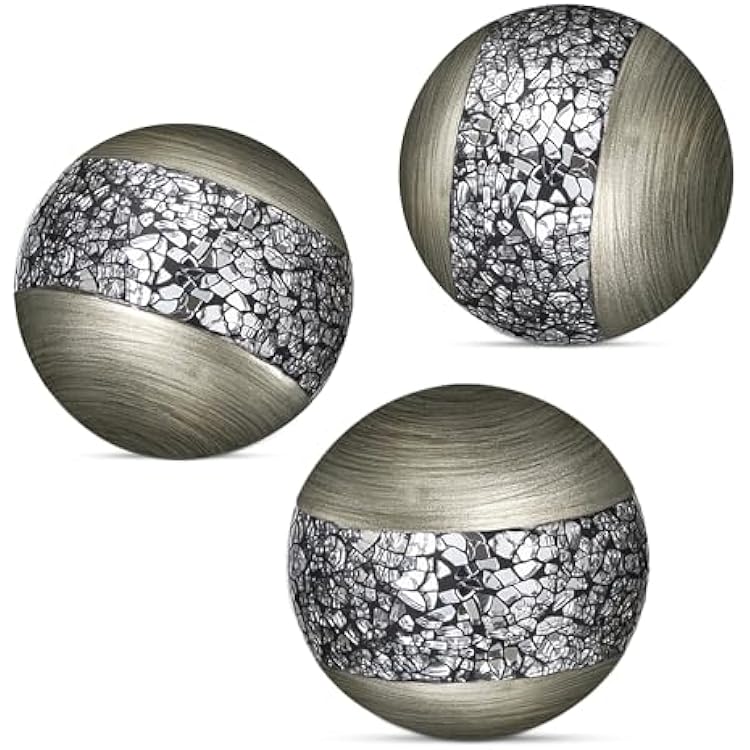 Creative Scents Schonwerk Silver Decorative Balls for Bowls and Vases, Set of 3 Decorative Orbs for Centerpiece Bowls - Centerpiece Table Decorations for Dining/Living Room or Table Decor - Gift Idea