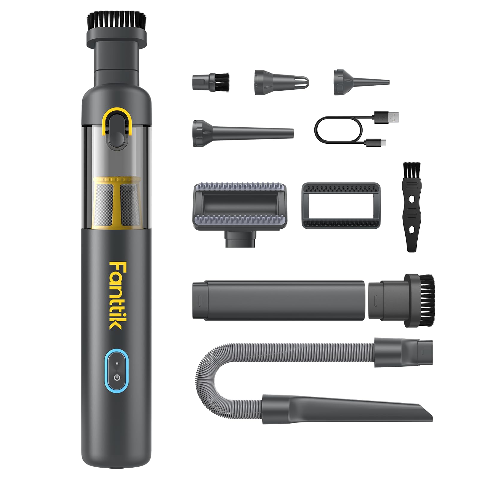 Fanttik Slim V8 APEX Car Vacuum, 4-in-1 Portable Mini Cordless Vacuum with 19000pa Suction Power, Type-C Charge, 2 Suction Modes, Handheld Vacuum for Small Jobs, Car, Office Desk, Keyboards (Black)