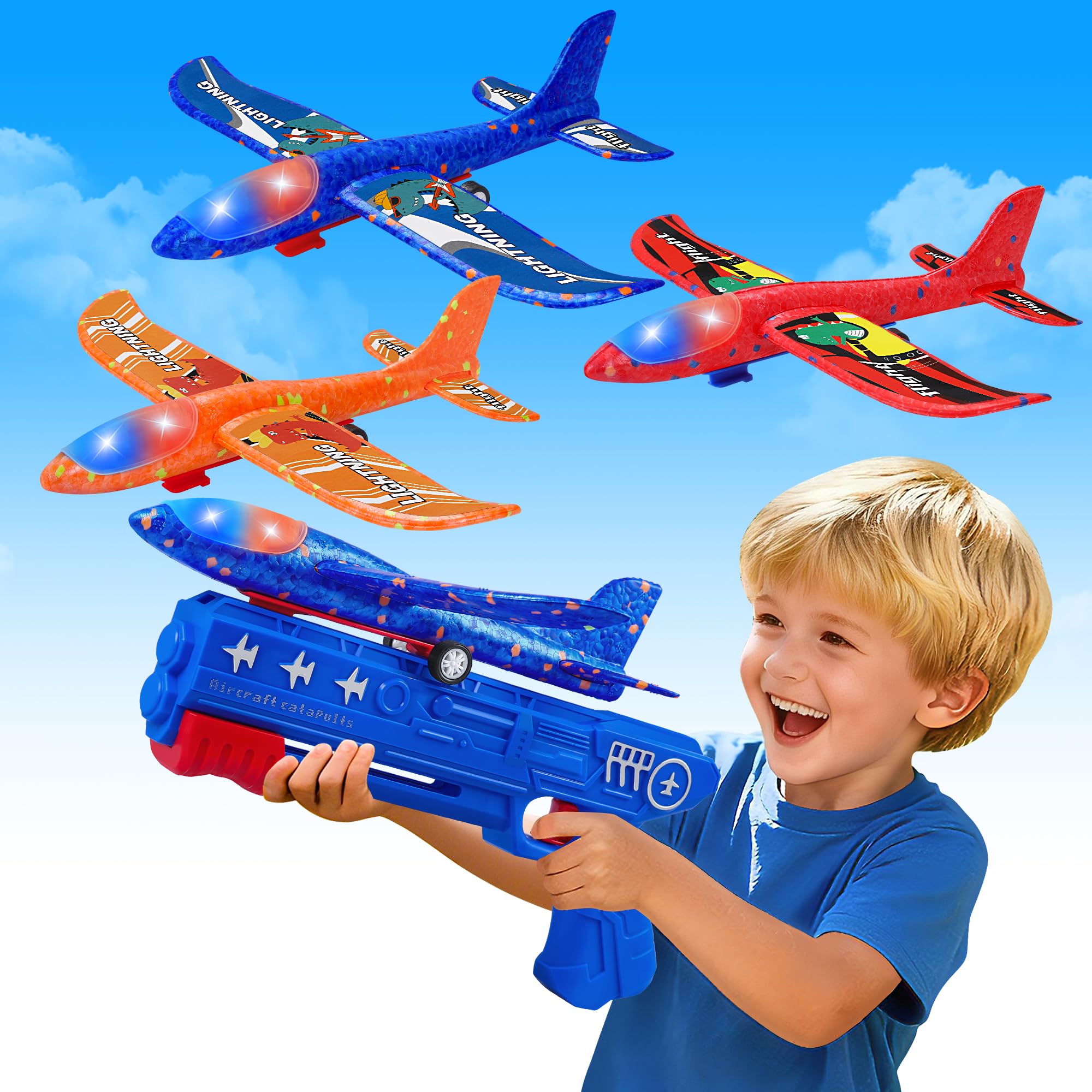 LJZJ 3 Pack LED Airplane Launcher Foam Glider Toys