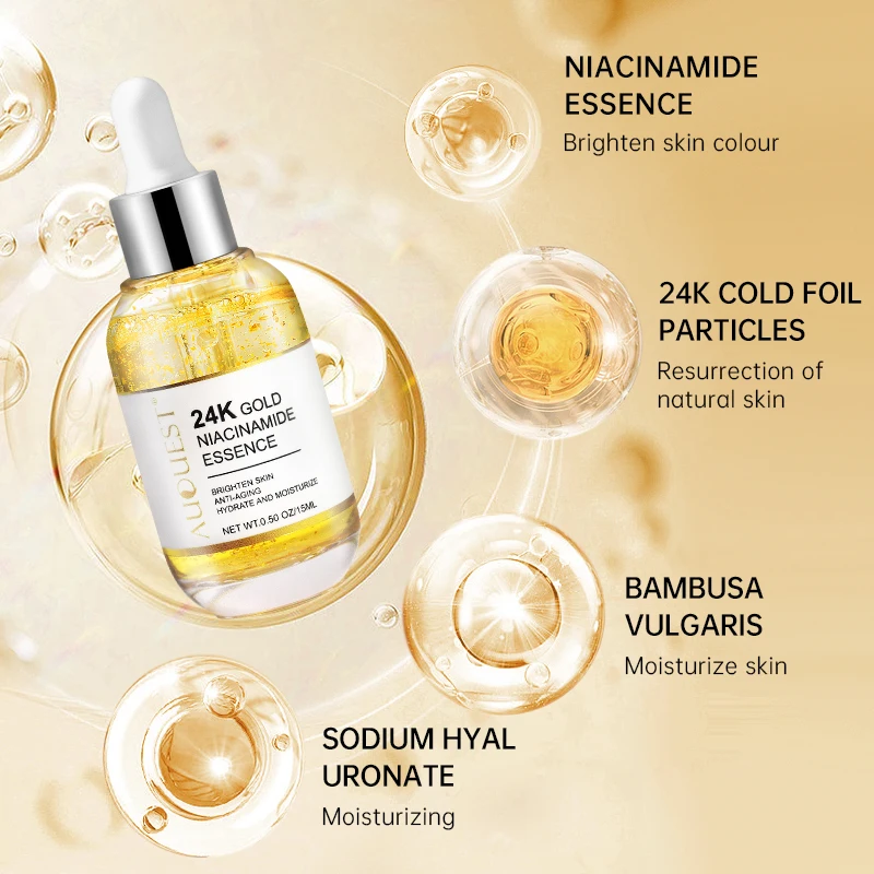 AUQUEST Niacinamide Face Serum Whitening Dark Spot Remover 24K Gold Serum Hyaluronic Acid Anit-Wrinkle Facial Serum Skin Care